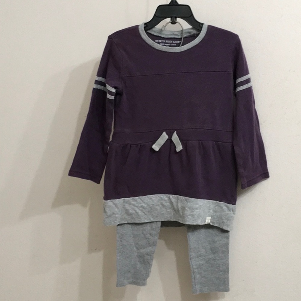 Burt’s Bees Baby Girls Toddler Organic Cotton Purple & Gray Rugby Dress Set